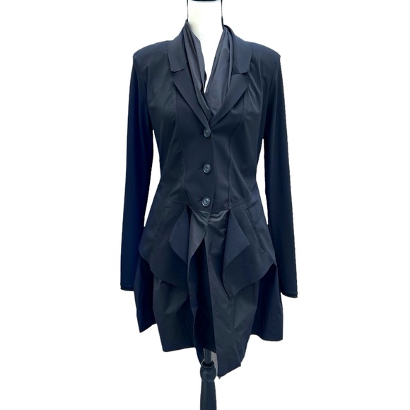 MARITHE FRANCOIS GIRBAUD BLACK CRAVATATAKILLER FITTED JACKET DRESS - Picture 1 of 15